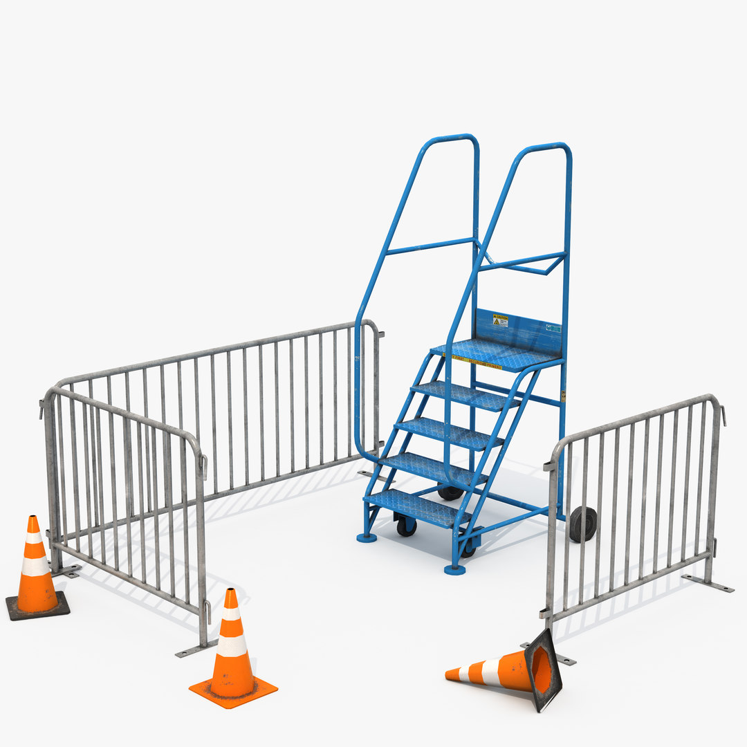 3D maintenance wheeled ladder barriers TurboSquid 1456211