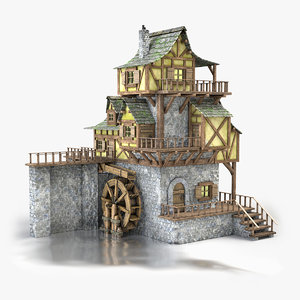 medieval watermill 3D