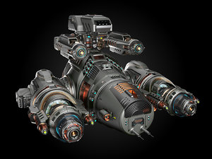 3D model sci fi battleship rigged