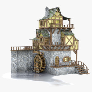 medieval watermill 3D