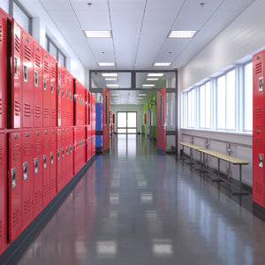 realistic school hallway 3D model