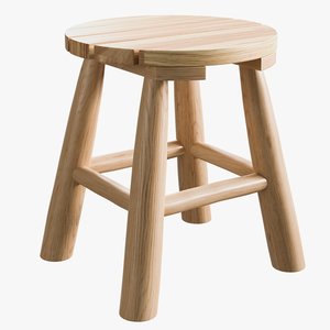 realistic natural teak stool 3D
