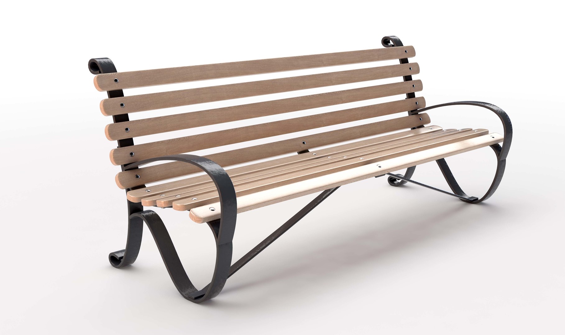 3D slatted wood park bench model - TurboSquid 1460238