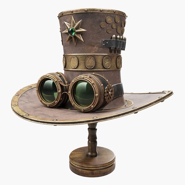 steampunk hat wooden stand 3D model