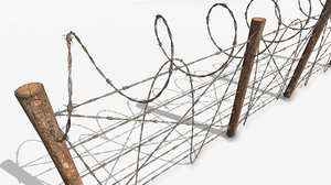 barbed wire fence wood 3D model
