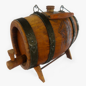 3D vintage desktop wooden barrel