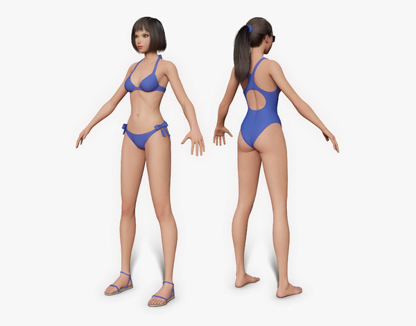 3D model cartoon girl beach