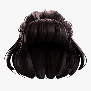 3D cartoon female hairstyle hair model