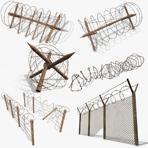 barbed wire fence obstacles 3D model
