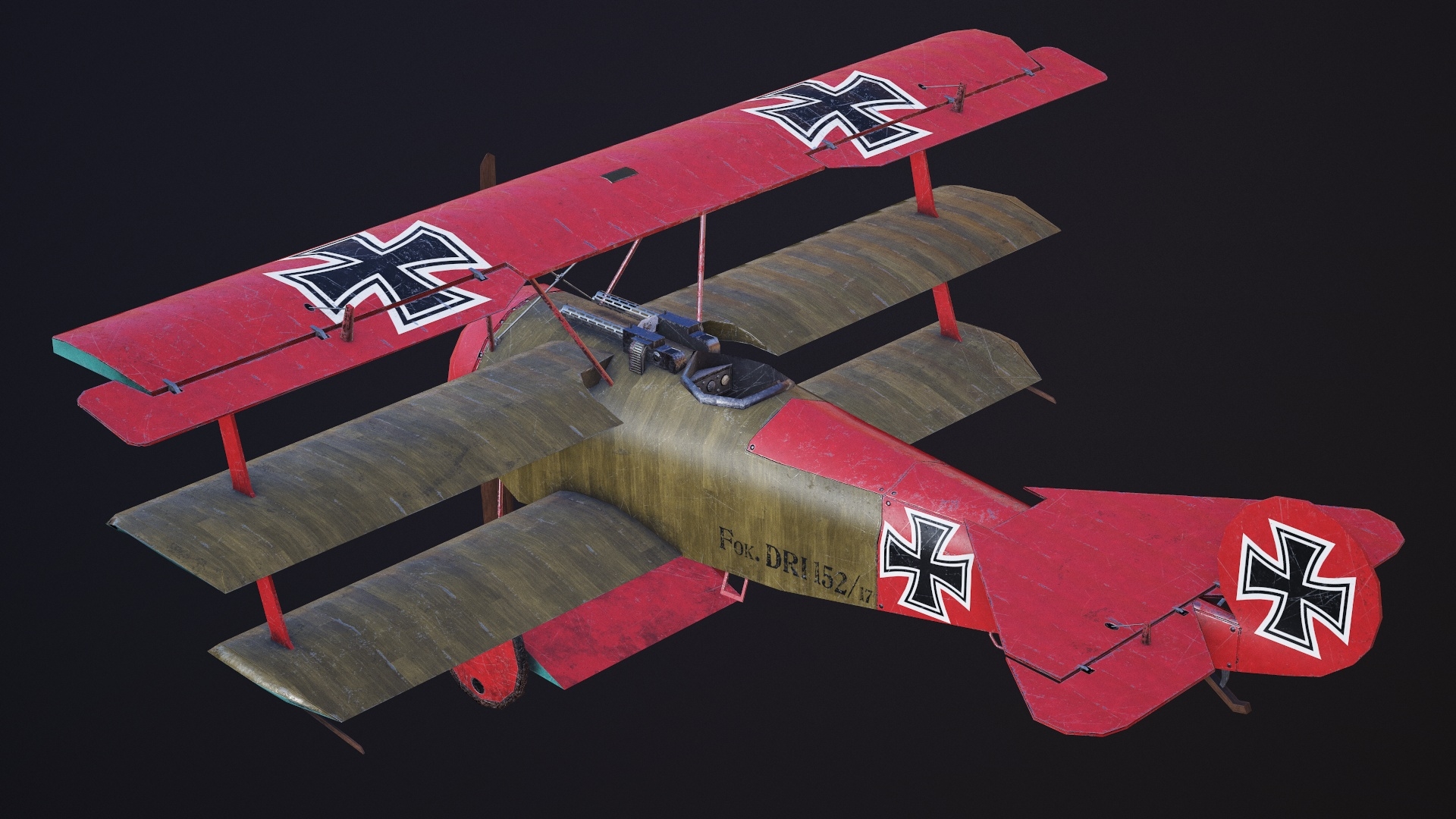 福克dr1三翼飞机ww13d模型