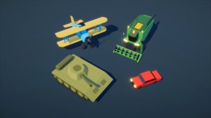 3D model biplane truck harvester car