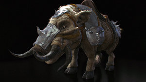 3D fantasy armored wild boar model