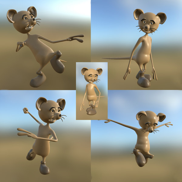 カートゥーンマウス01 5ポーズpbr3dモデル Turbosquid