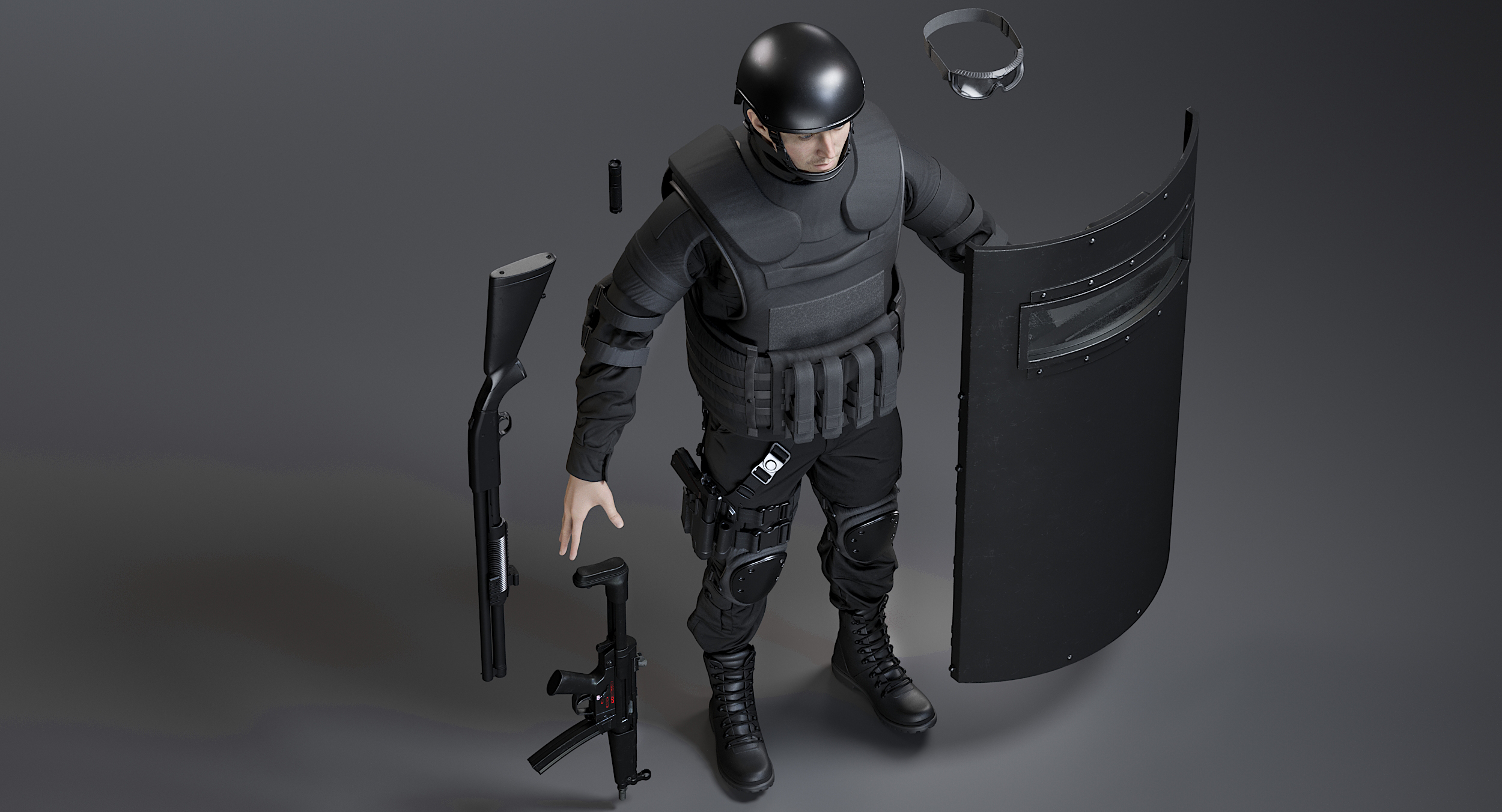 男子特警制服与设备3d模型