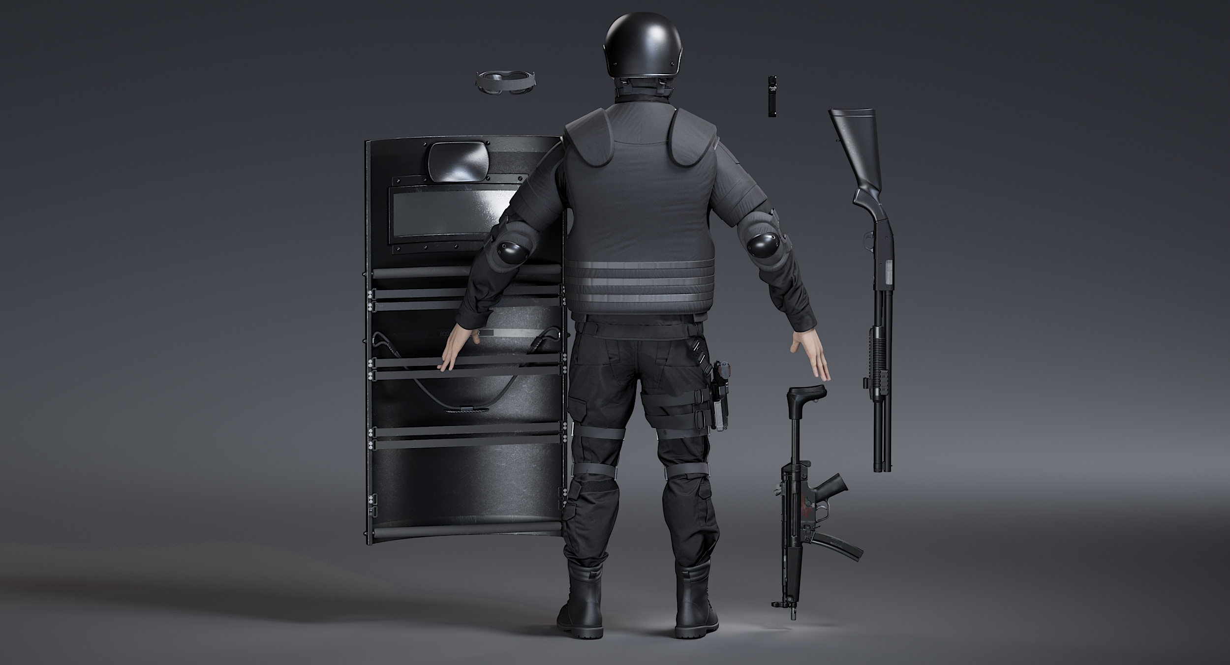 男子特警制服与设备3d模型