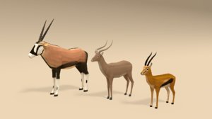 3D model cartoon african antelopes pack