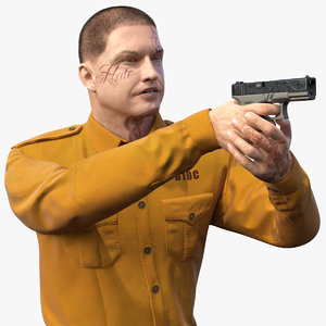 white criminal aiming gun weapon 3D model