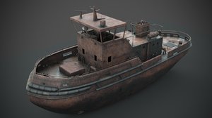 3D rusted abandoned tug boat