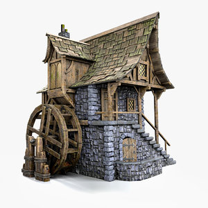 3D medieval watermill model