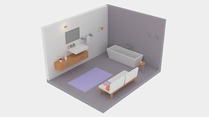 3D low-poly cartoon bathroom pack model