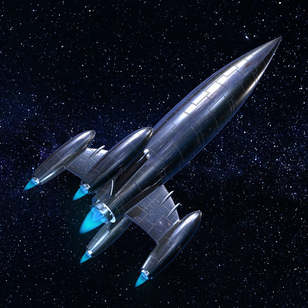 classic silver rocket ship 3d max