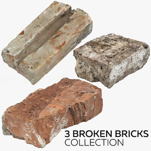 3D 3 broken bricks model