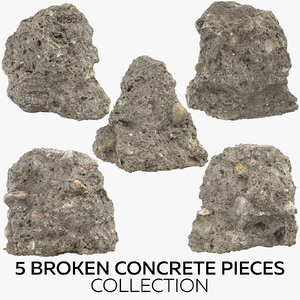 3D 5 broken concrete pieces model