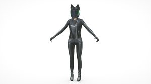3D model lady biker cat low-poly