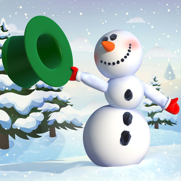 3D cartoon snowman snow rigged model