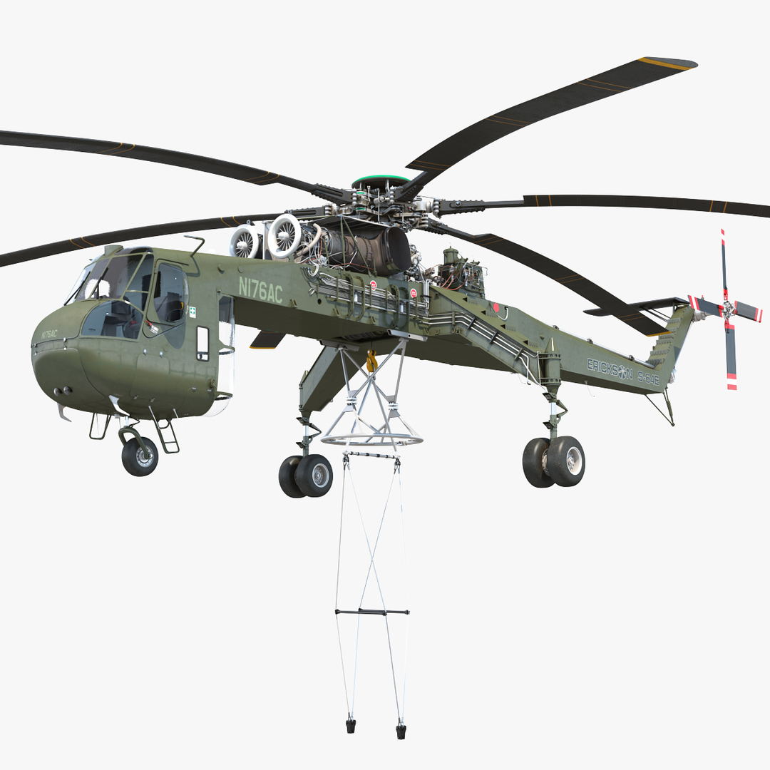 Modello 3D Elicottero per carichi pesanti Sikorsky S-64 Skycrane Green ...