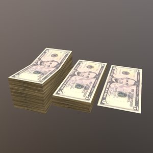 3D 5 dolar bill stack