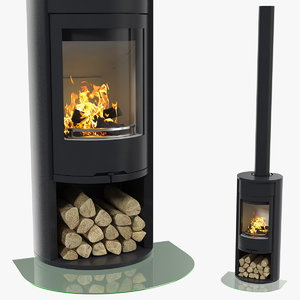 3D modern wood burning stove