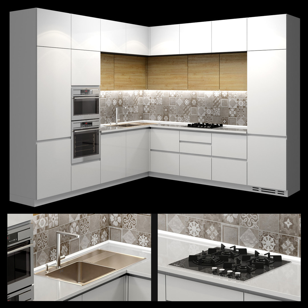 3D modern corner kitchen - TurboSquid 1487046
