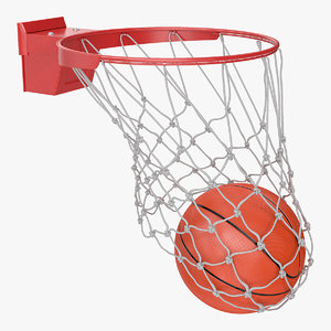 3D basketball ball falls net model