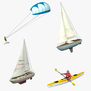 3D recreational watercraft kayak sailboat model