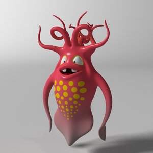 3D cartoon squid monster rigged