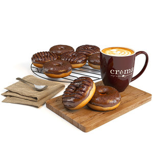 3D set donuts coffee model