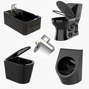 black sanitary toilet pack 3D model