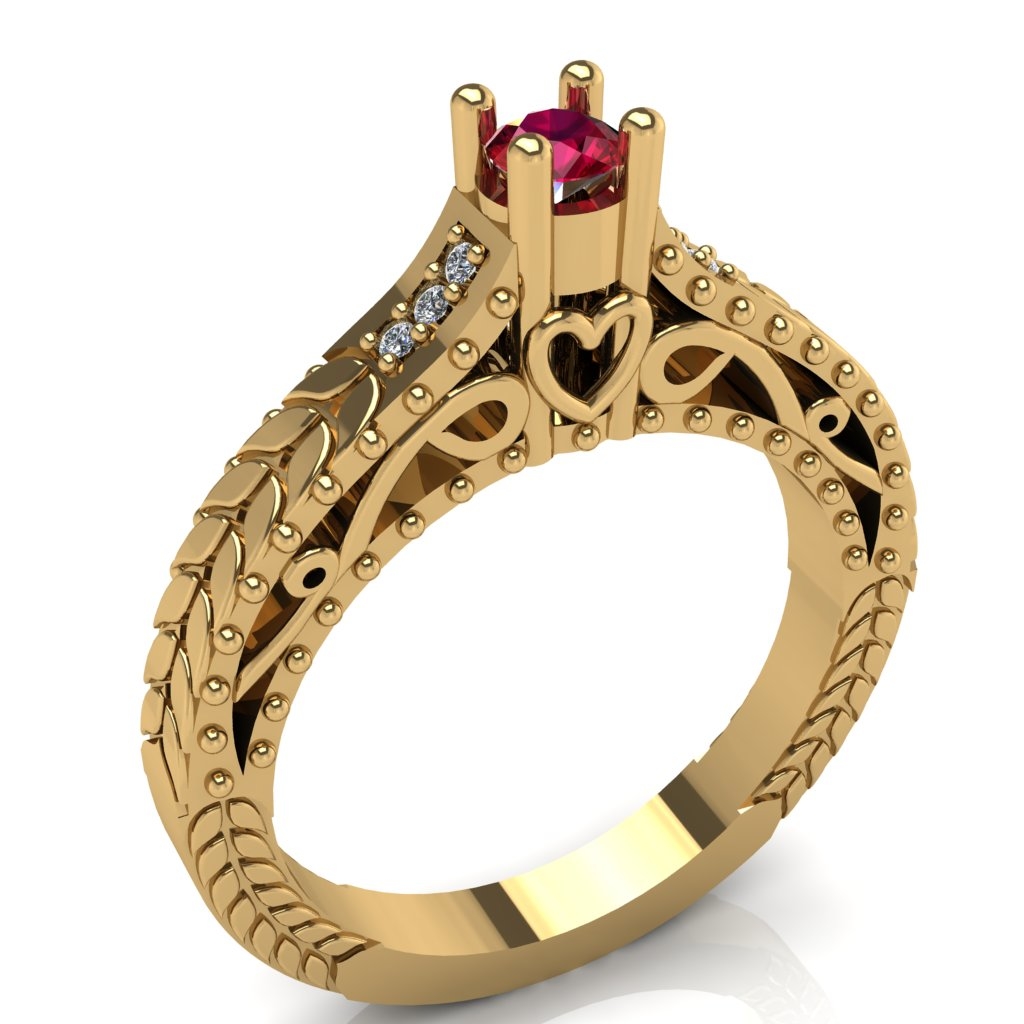 女性独特的戒指与心3d模型