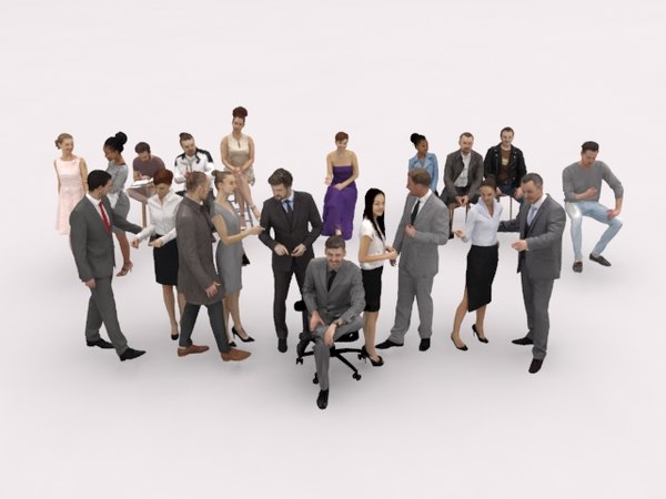 x Low Polybusiness Casual Cafeteria座る女性男性人群衆3dモデル Turbosquid