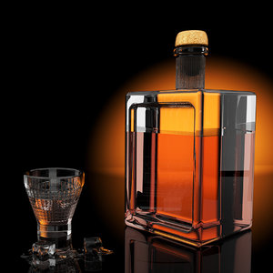 3D whisky bottle glass ice