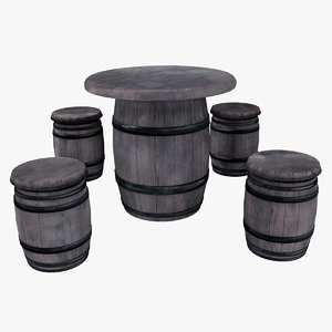 barrel table chairs 3D model