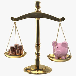 3D scales piggy bank coins model