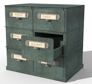 vintage metal workshop drawers 3D