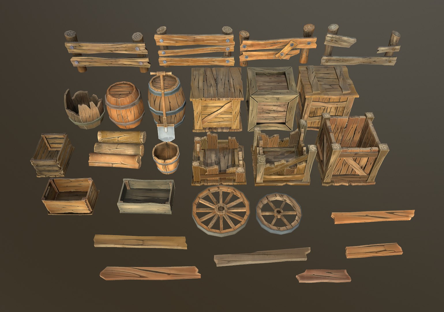 3D stylized wood props pack model - TurboSquid 1498171