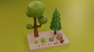 3D assets tree grass rocks