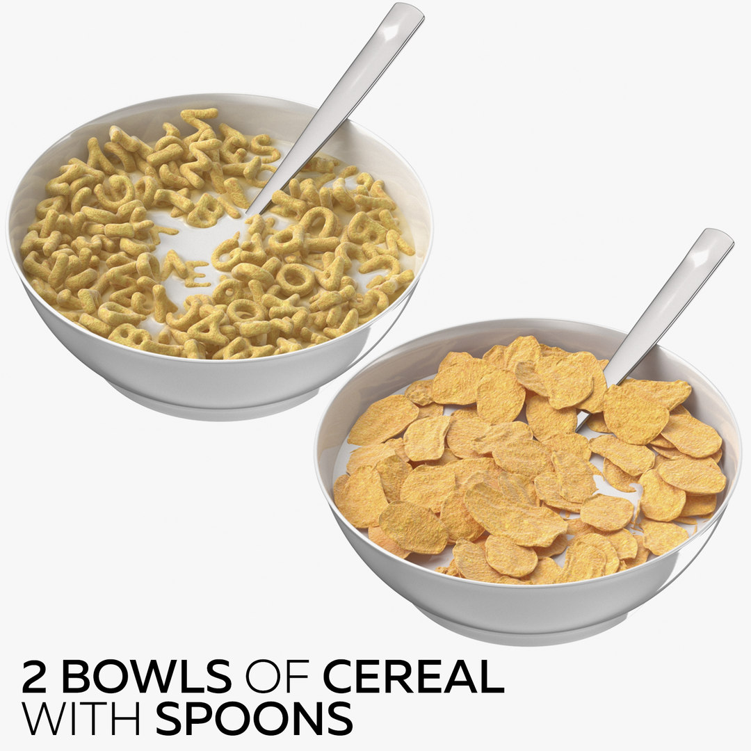 3D 2 bowls cereal spoons model TurboSquid 1498455