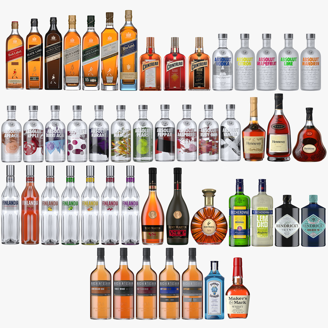 3D model 50 spirits bottles TurboSquid 1498819