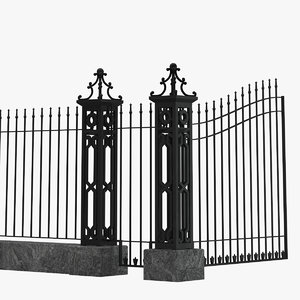 fence railing gate street 3D model
