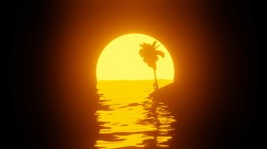 3D 80s style sunset palm model